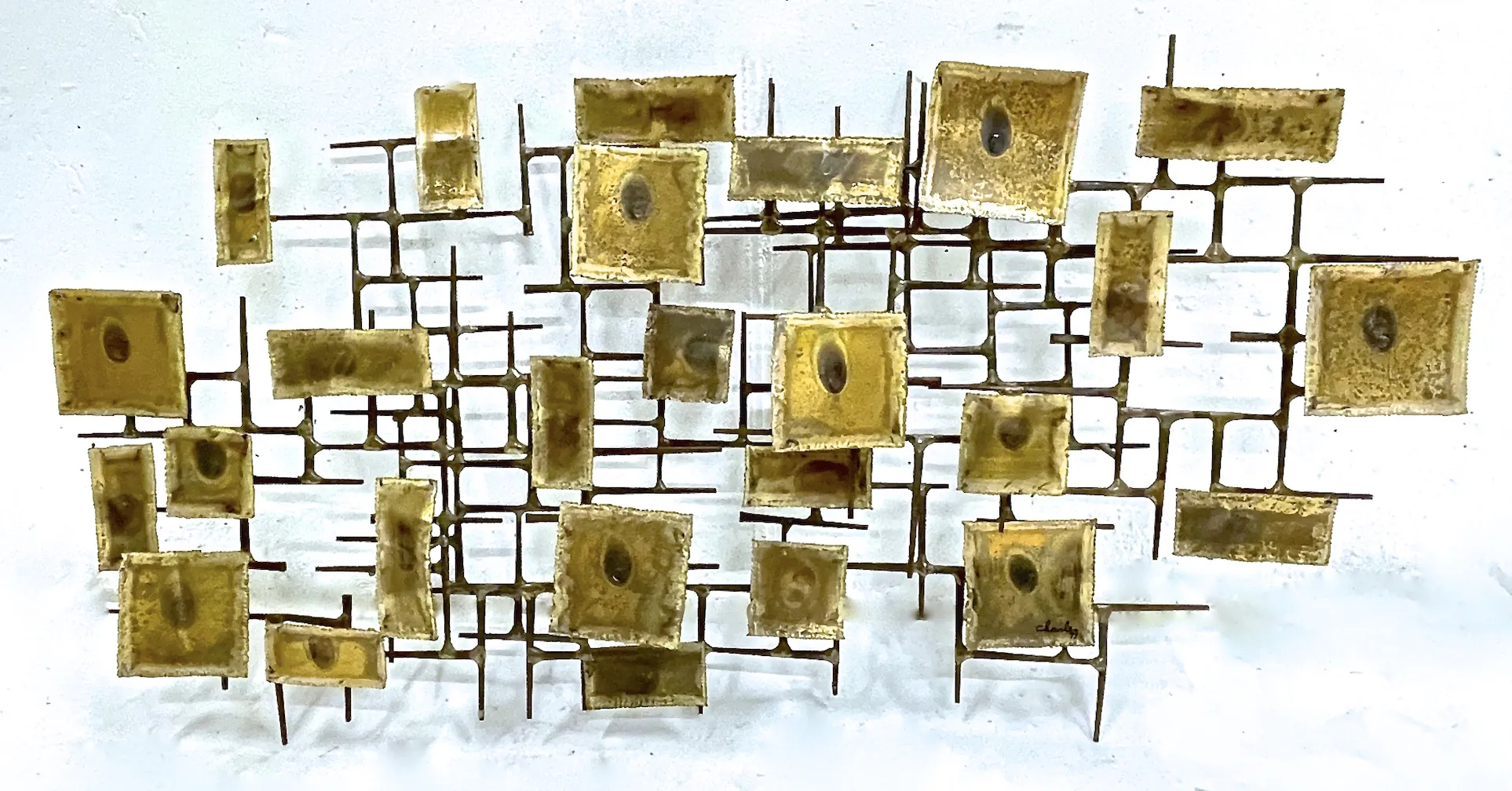 Mid-Century Brass & Nail Wall Sculpture - Vermilion Designs - Gold