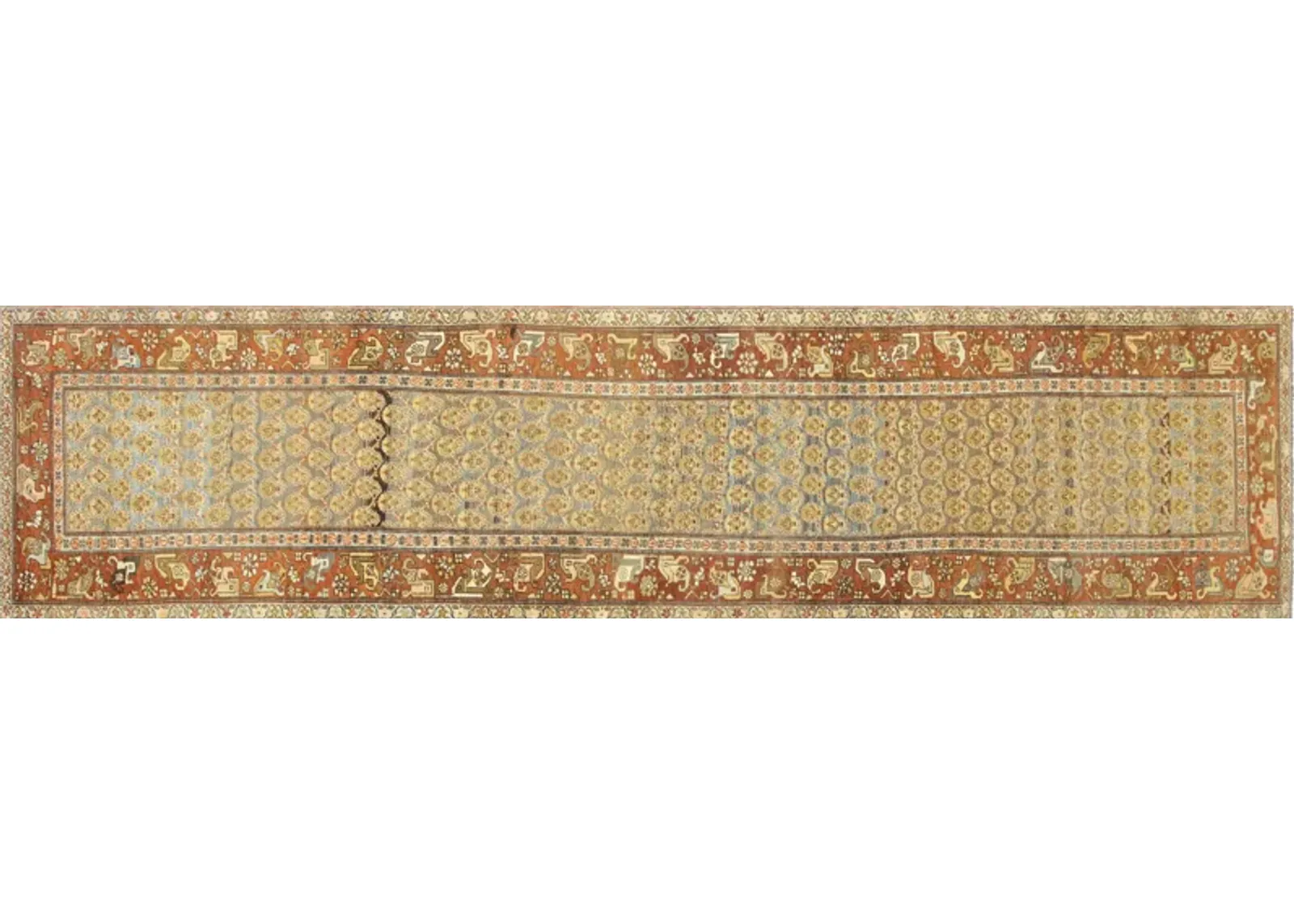 1960s Persian Bidjar Runner 3'5" x 14'6" - Nalbandian - Beige