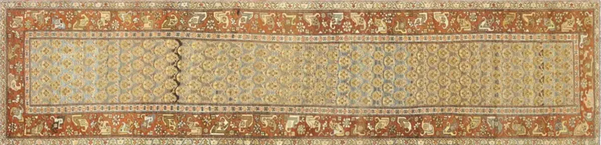 1960s Persian Bidjar Runner 3'5" x 14'6" - Nalbandian - Beige