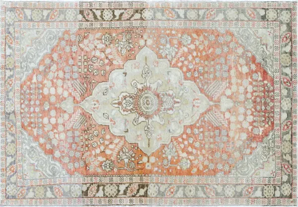 1960s Turkish Oushak Rug - 4'5" x 6'4" - Nalbandian - Orange - Orange