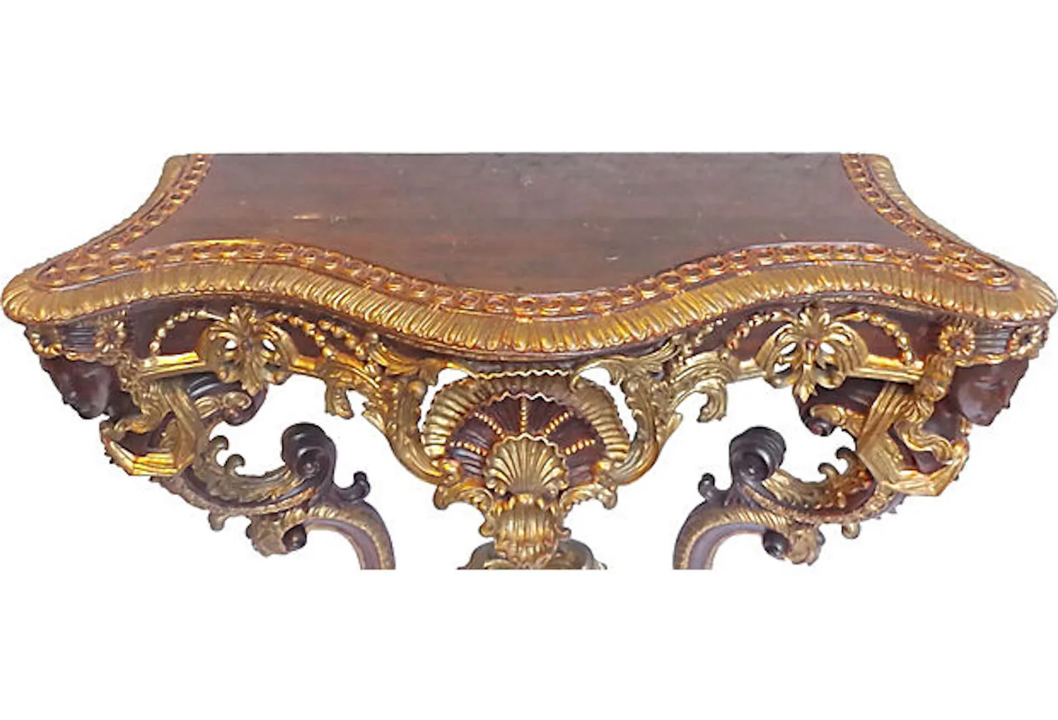 Antique Acanthus & Shell Console Table - Vermilion Designs - brown
