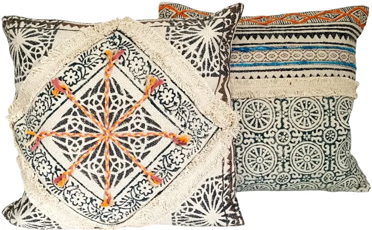 Indian Hand-Printed Pillows - Set of 2 - Eat Drink Home