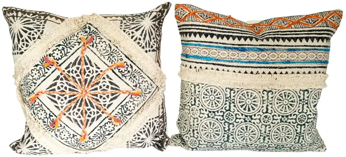 Indian Hand-Printed Pillows - Set of 2 - Eat Drink Home