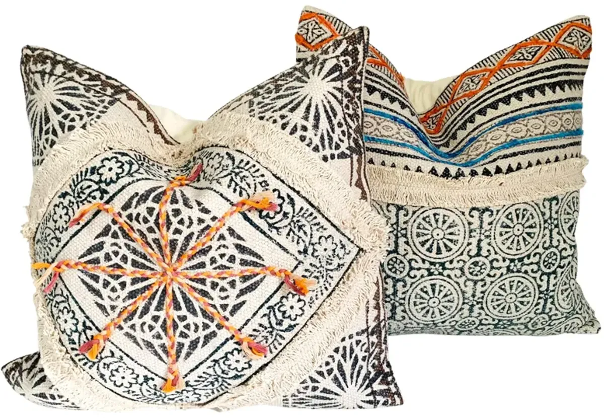 Indian Hand-Printed Pillows - Set of 2 - Eat Drink Home