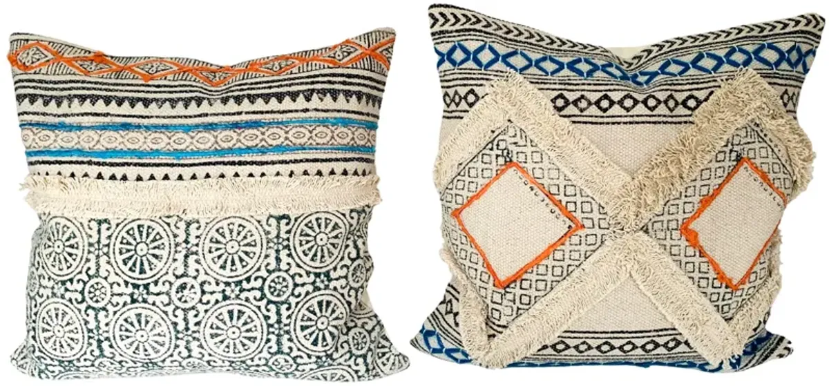 Indian Hand-Printed Pillows - Set of 2 - Eat Drink Home