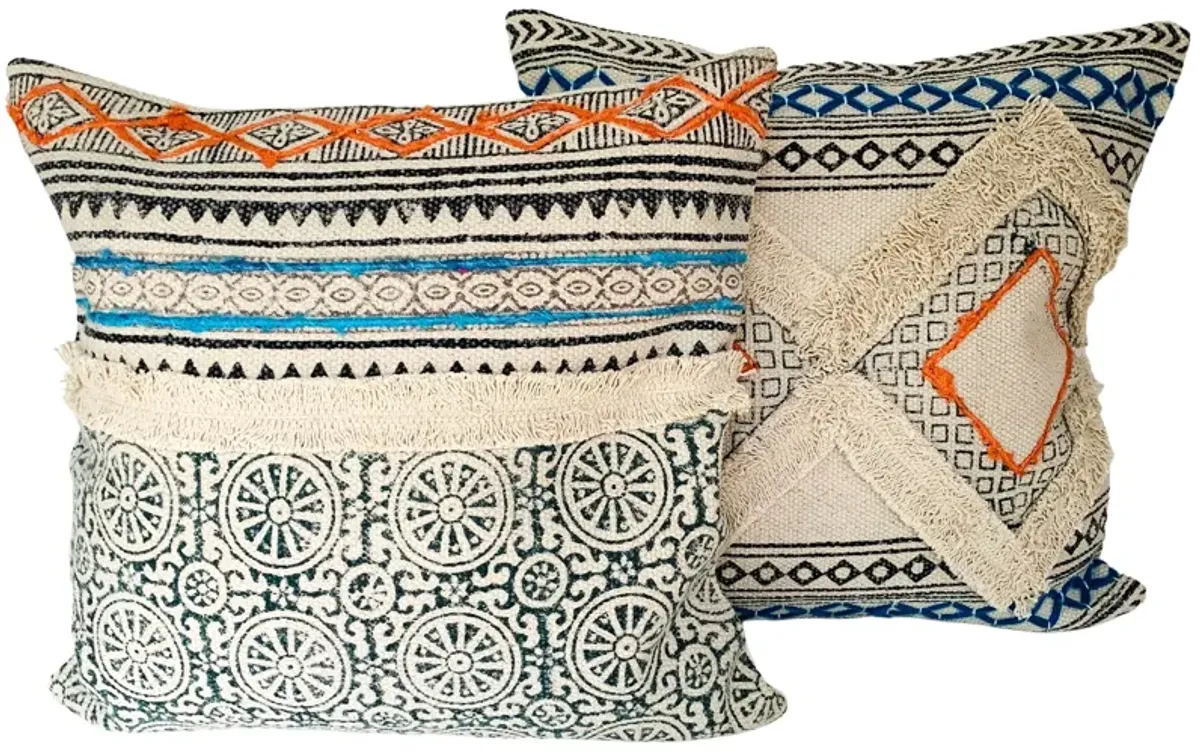 Indian Hand-Printed Pillows - Set of 2 - Eat Drink Home