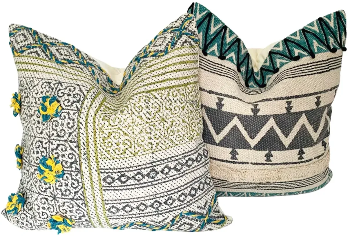 Indian Hand-Printed Pillows - Set of 2 - Eat Drink Home