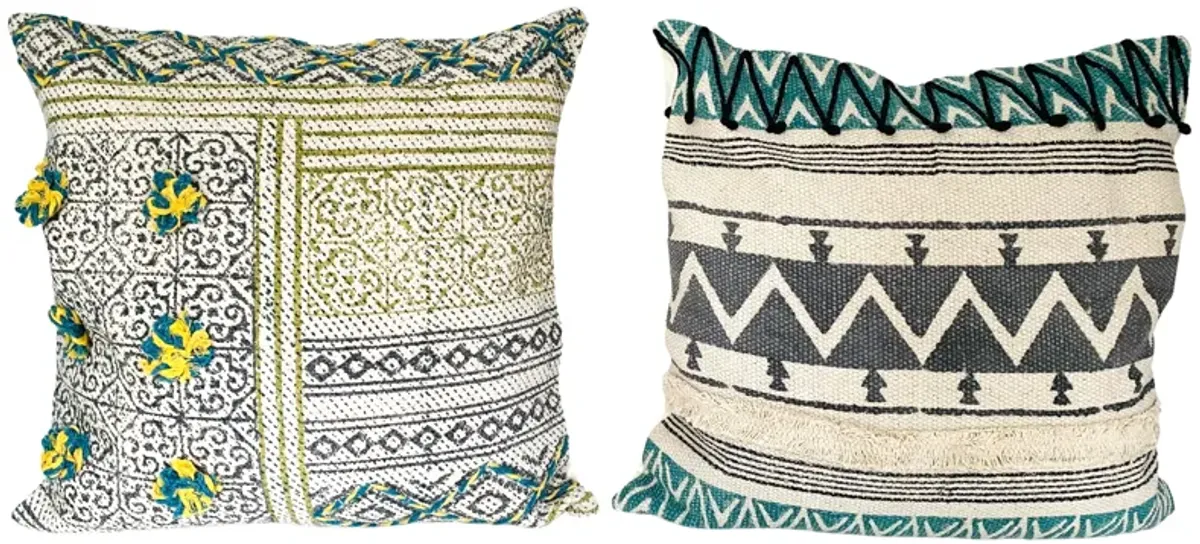 Indian Hand-Printed Pillows - Set of 2 - Eat Drink Home