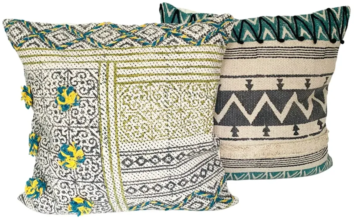 Indian Hand-Printed Pillows - Set of 2 - Eat Drink Home