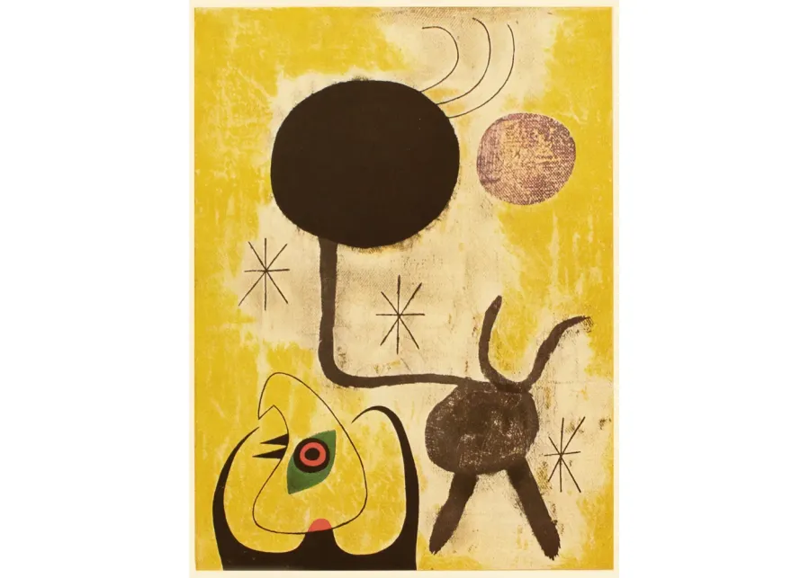 Mir ,Woman and Birds in Front of the Sun - Yellow