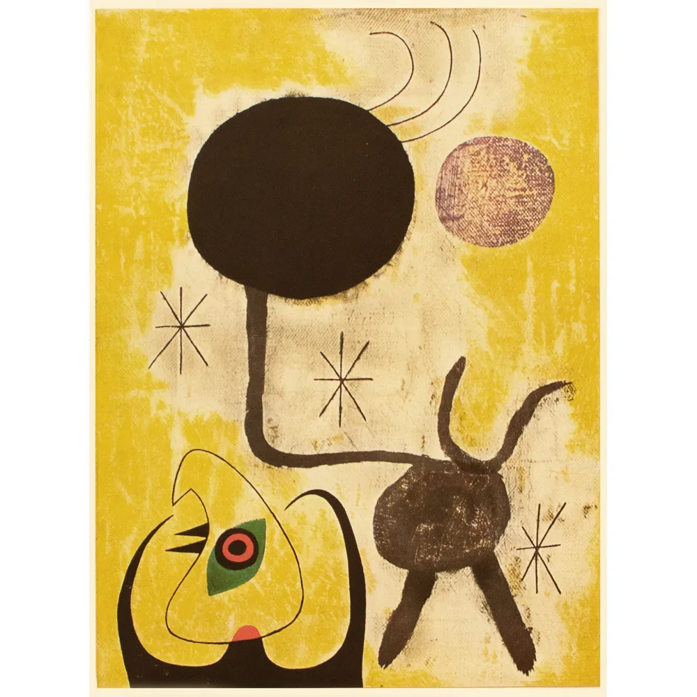 Mir ,Woman and Birds in Front of the Sun - Yellow