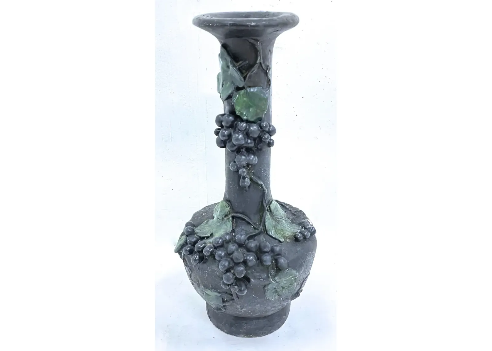 Black Grape & Vine Chalkware Urn Vase - Vermilion Designs