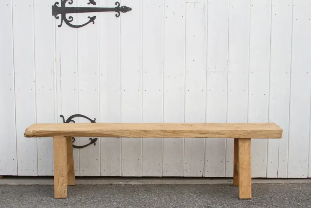 Rustic Bleached Wood Farmhouse Bench - de-cor - Brown