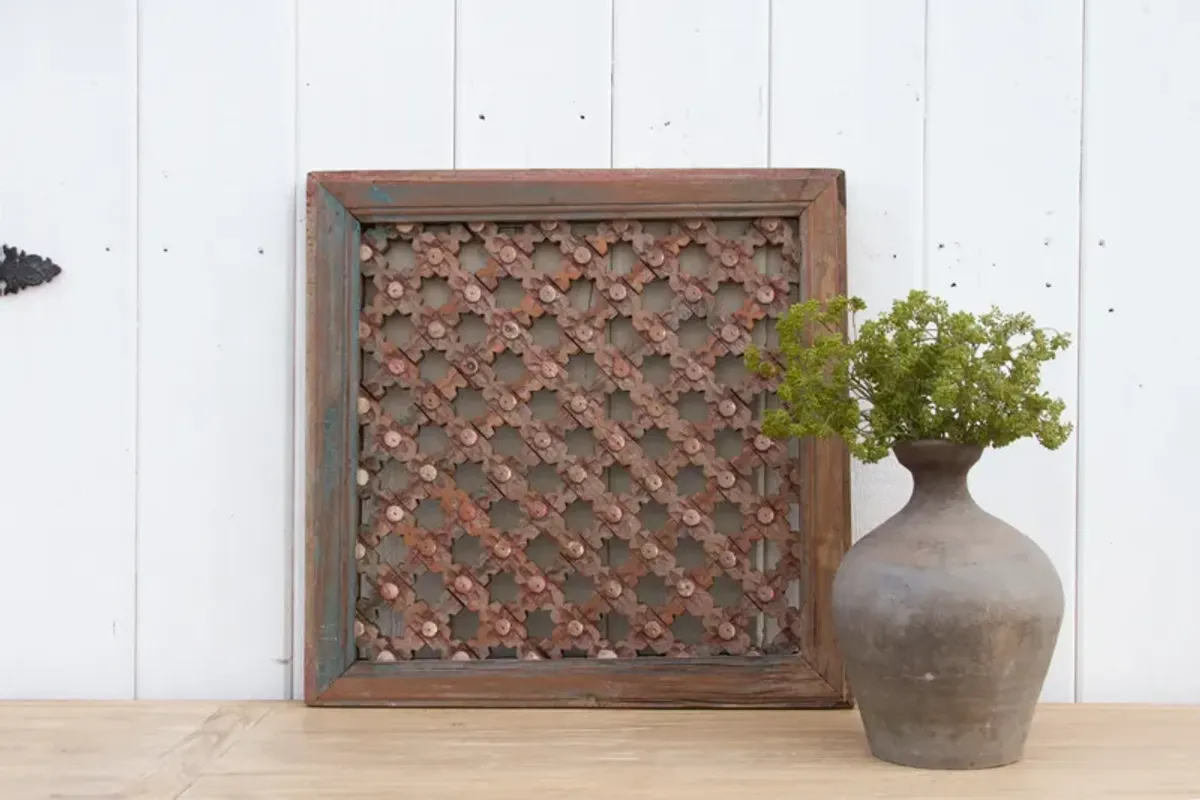 Antique Weathered Star Lattice Panel - de-cor - Brown