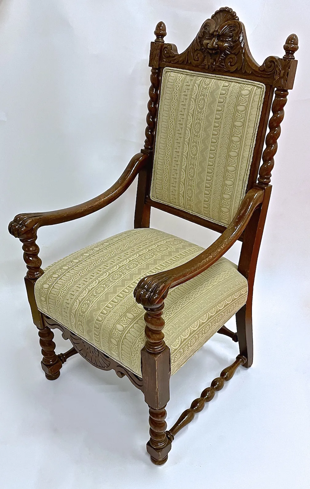 Antique Barley Twist & Gargoyle Armchair - Vermilion Designs - Brown