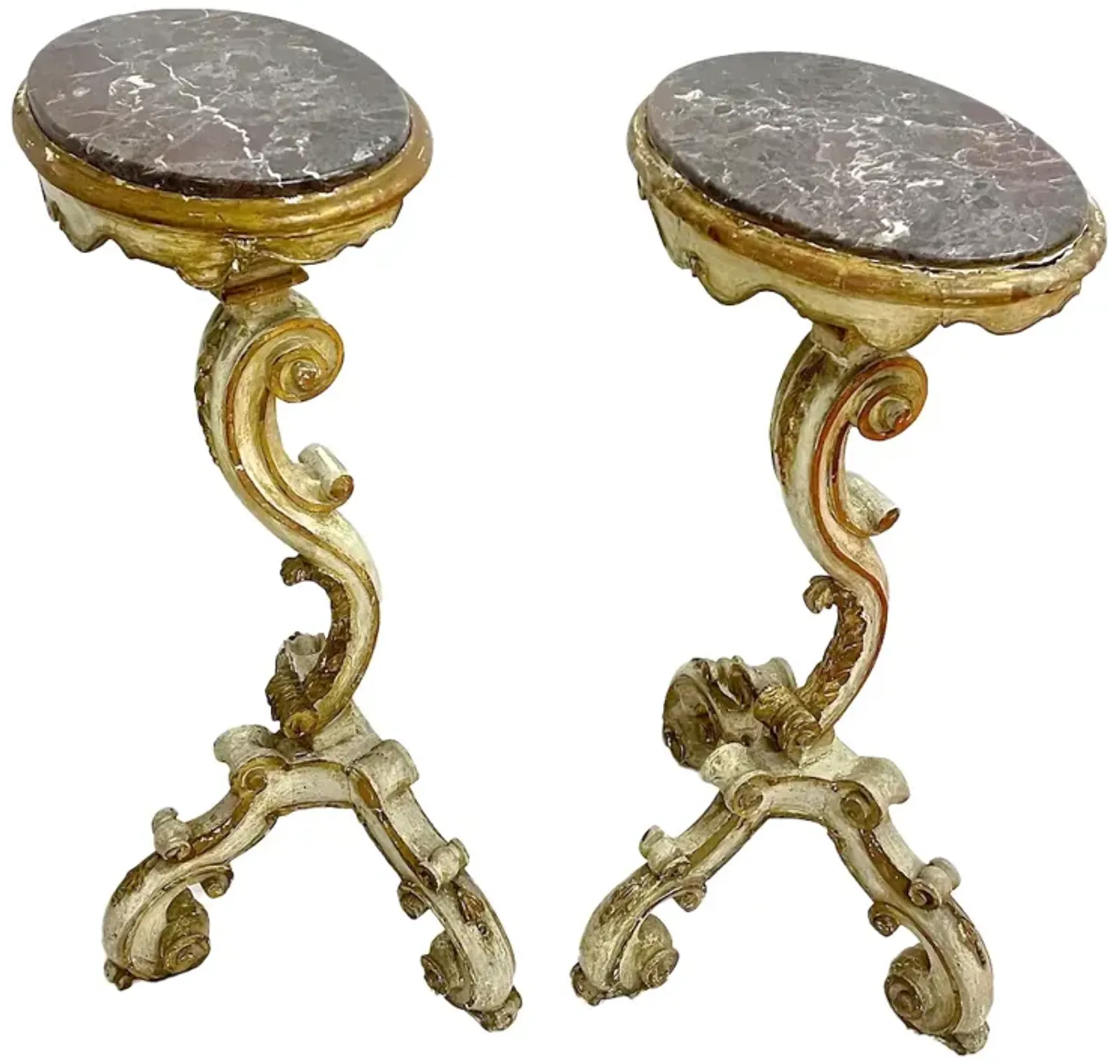 Italian Carved & Marble Pedestals - PR - Vermilion Designs - Beige