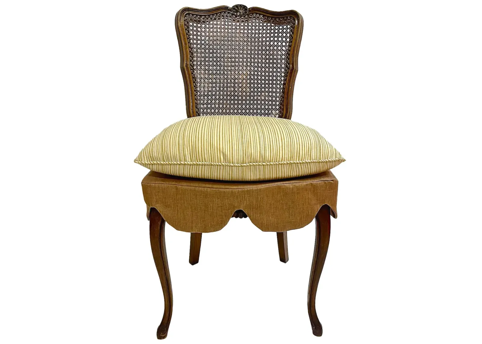 Caned Back Upholstered Seat Chair - Vermilion Designs - Brown