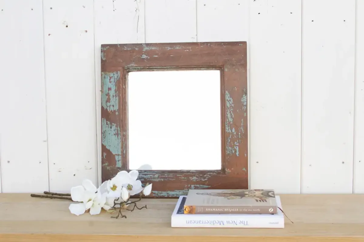 Old Teak Architectural Framed Mirror - de-cor - brown