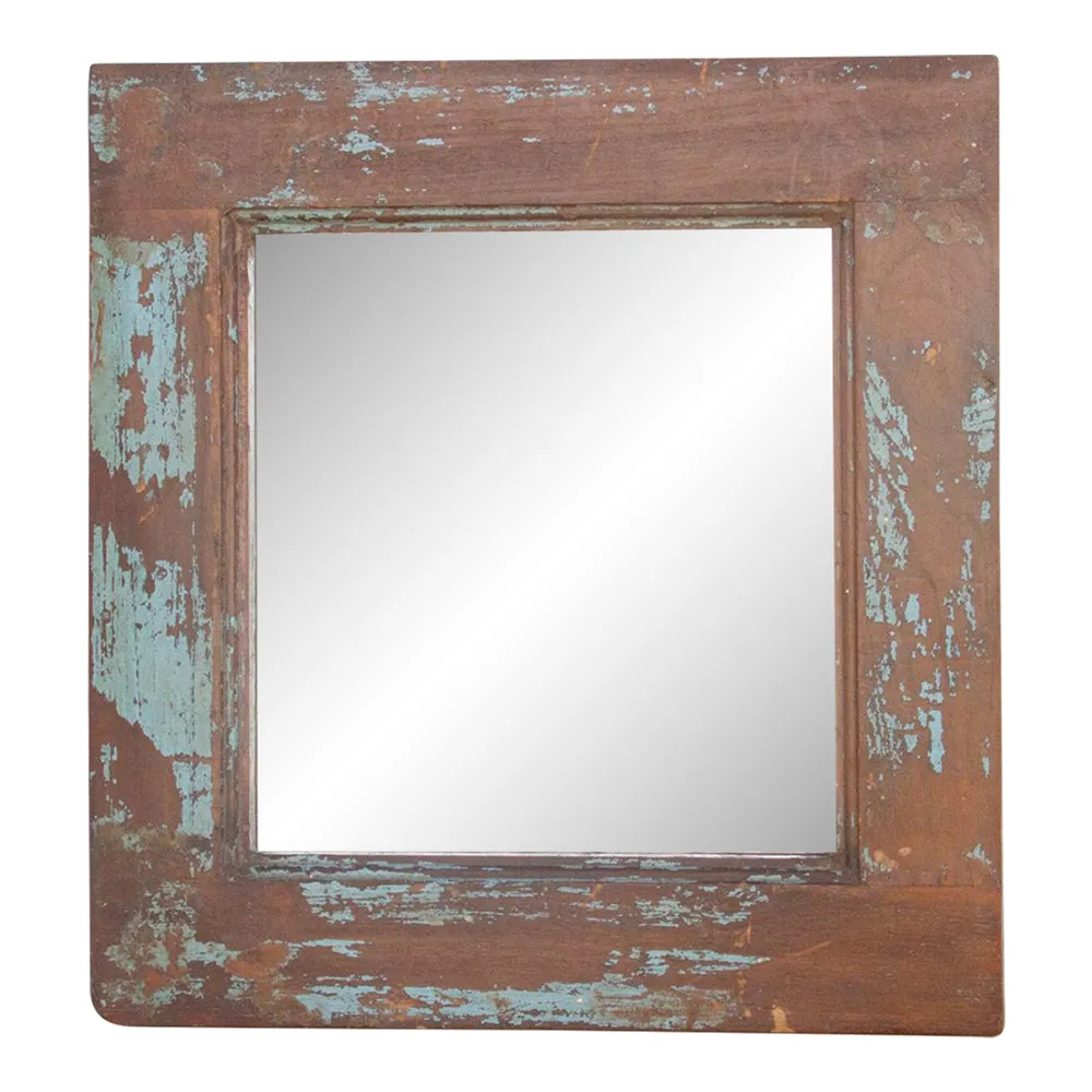Old Teak Architectural Framed Mirror - de-cor - brown