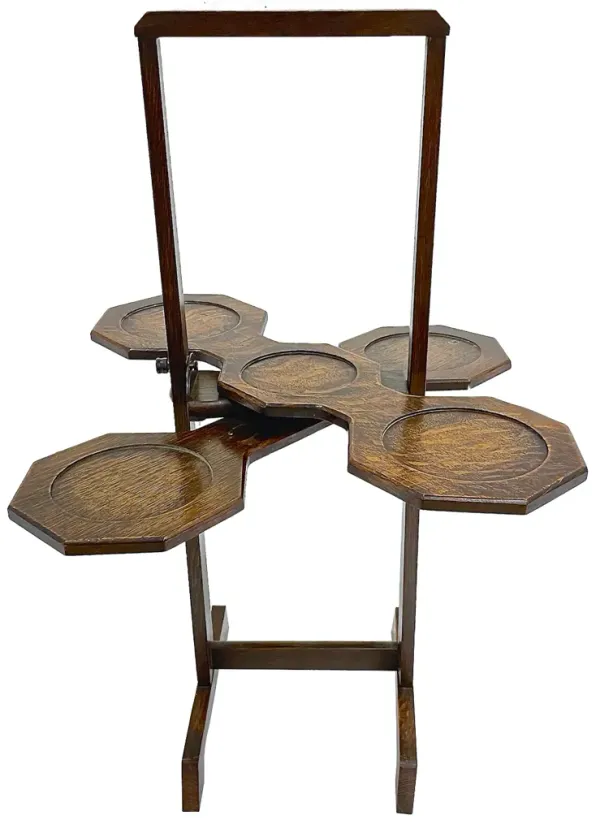 Antique Folding & Adjustable Plant Stand - Vermilion Designs - Brown