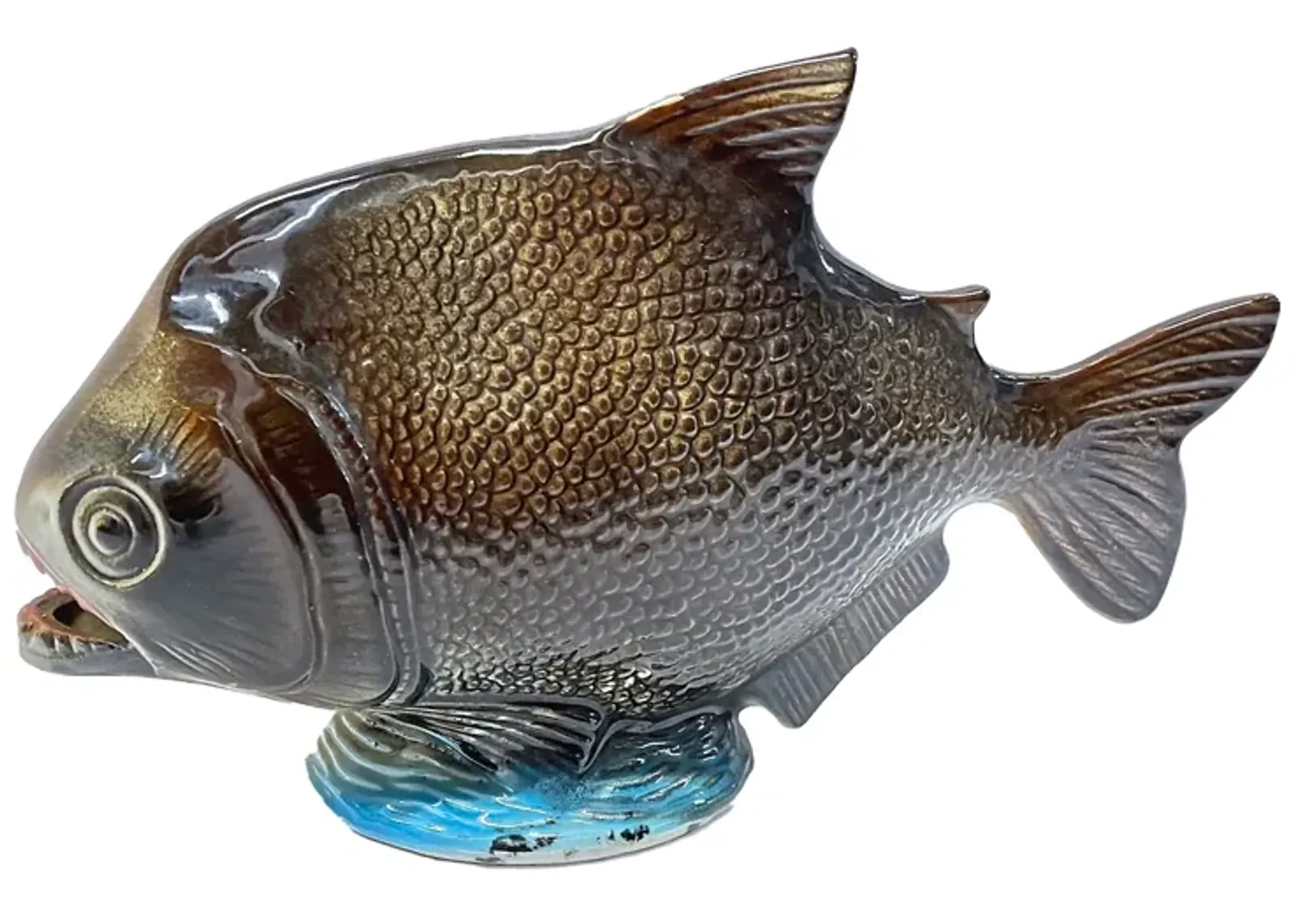 Majolica Style Piranha Sculpture - Vermilion Designs - Brown