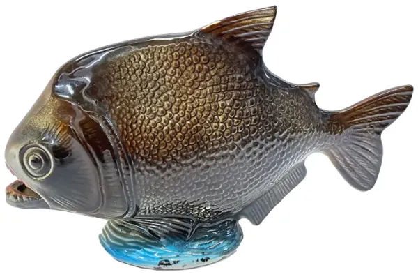 Majolica Style Piranha Sculpture - Vermilion Designs - Brown