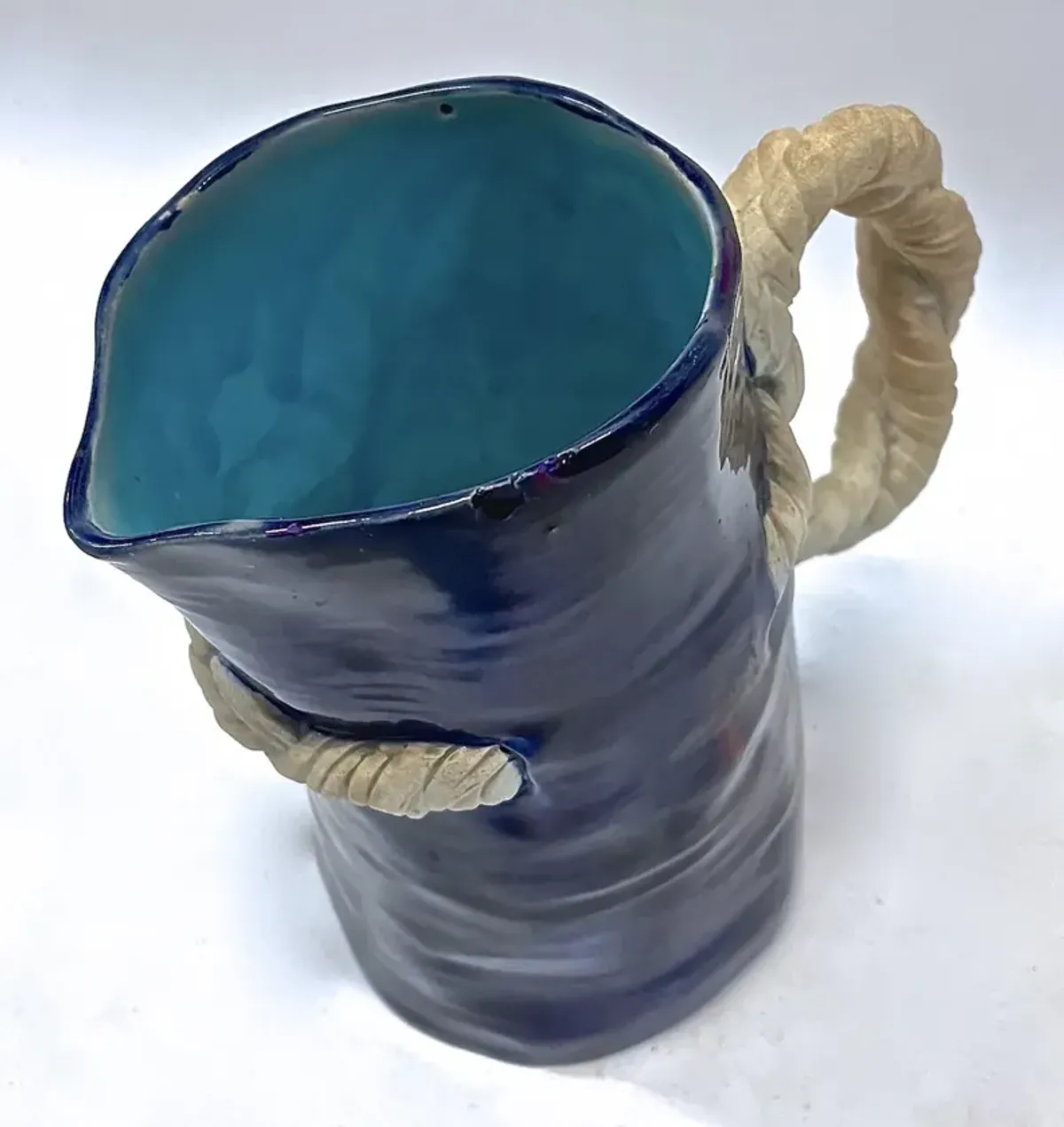 Antique Majolica Rope Pitcher - Vermilion Designs - Blue