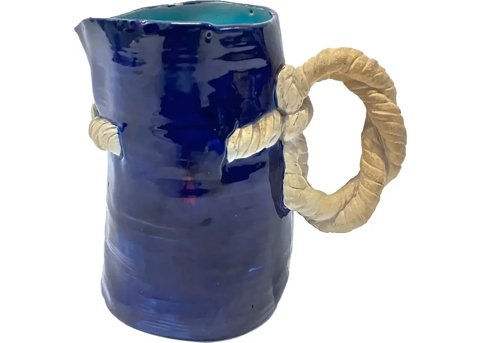 Antique Majolica Rope Pitcher - Vermilion Designs - Blue