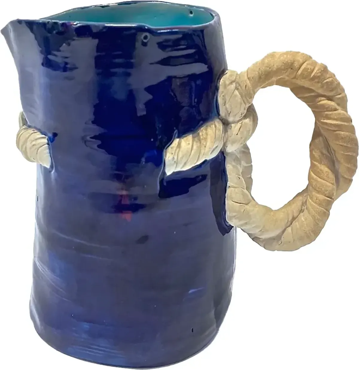 Antique Majolica Rope Pitcher - Vermilion Designs - Blue