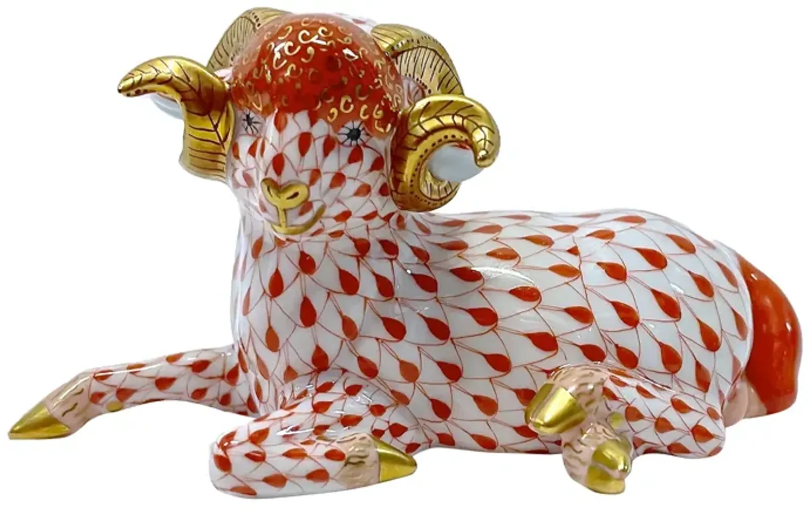 Herend Mountain Ram Figurine - Vermilion Designs - Red