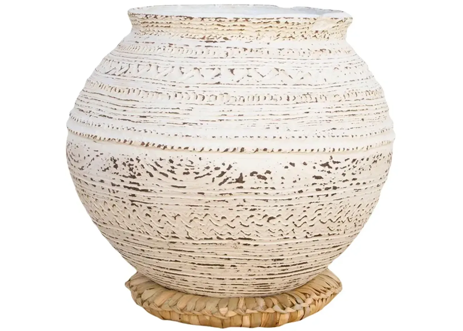 Tribal Antique Aged White Nupe Pot - de-cor