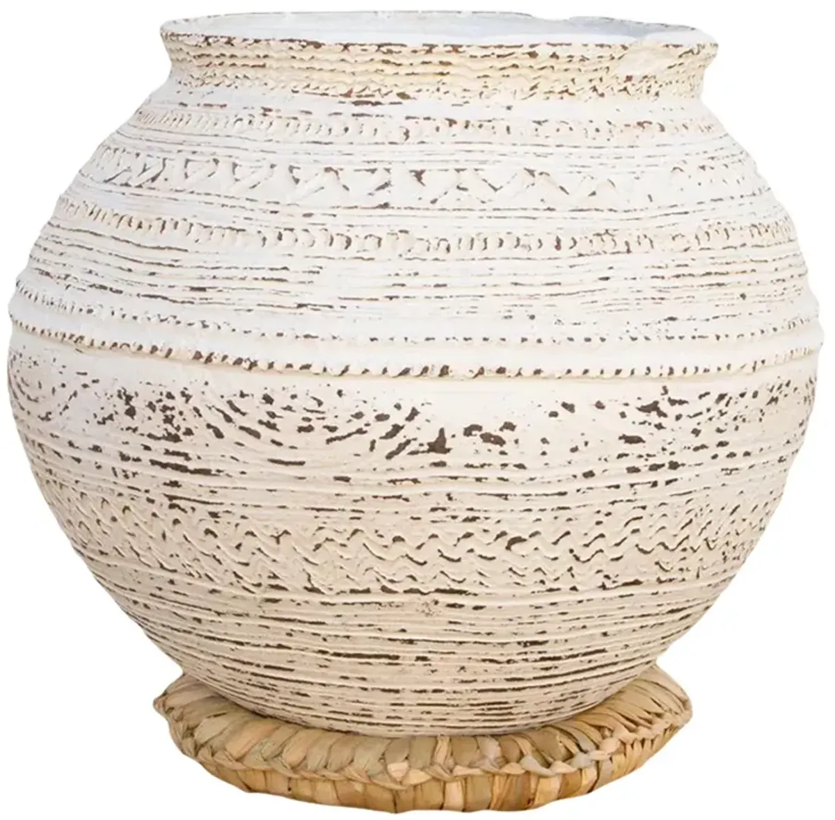 Tribal Antique Aged White Nupe Pot - de-cor