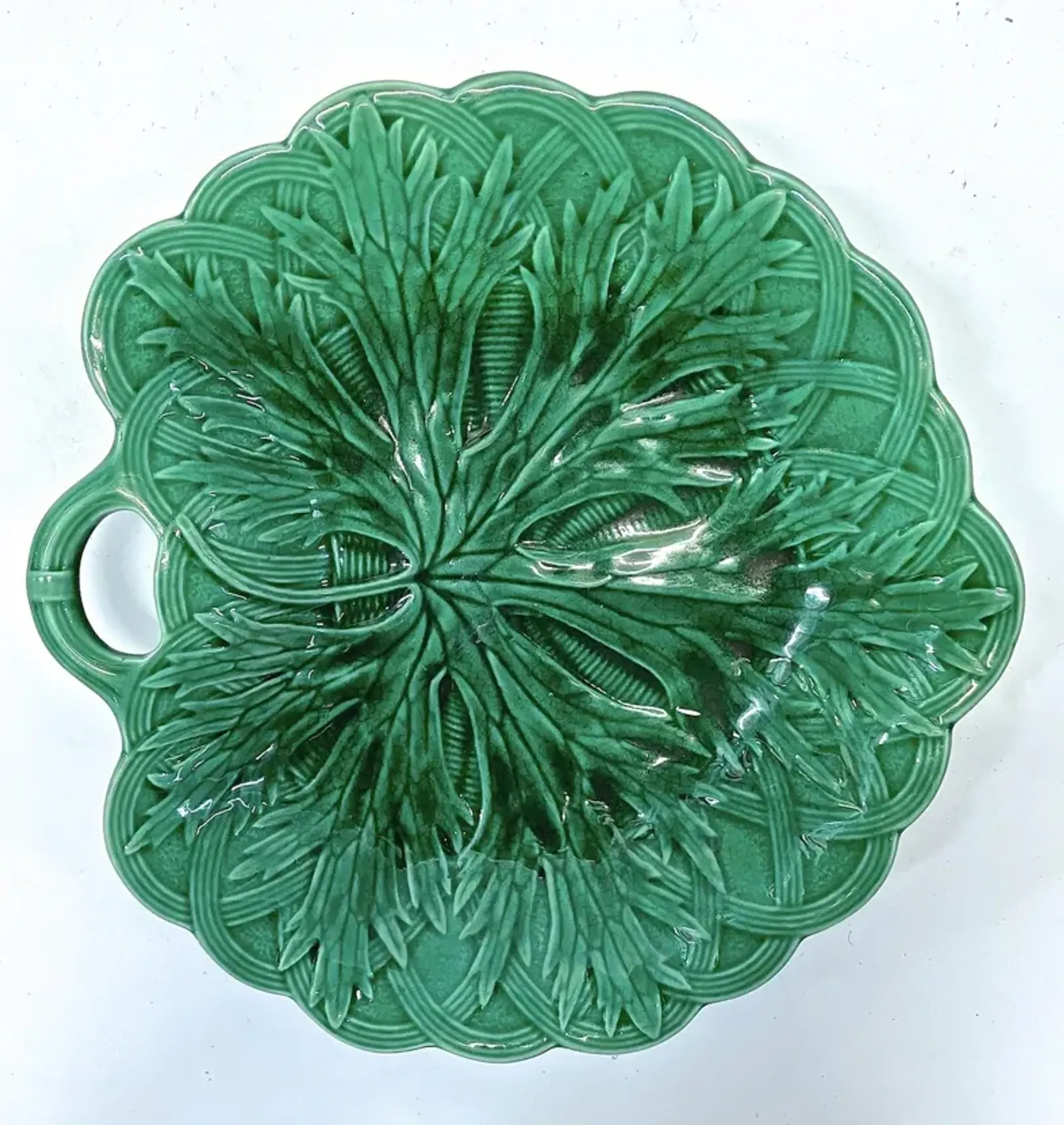 Antique Wedgwood Majolica Leaf Dish - Vermilion Designs - Green