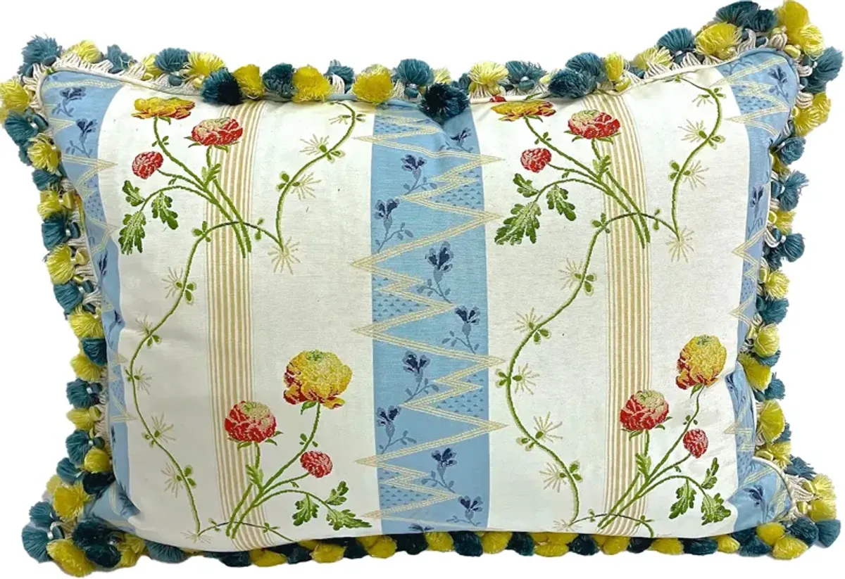 Floral Lampas Pillow With Fringe - Vermilion Designs