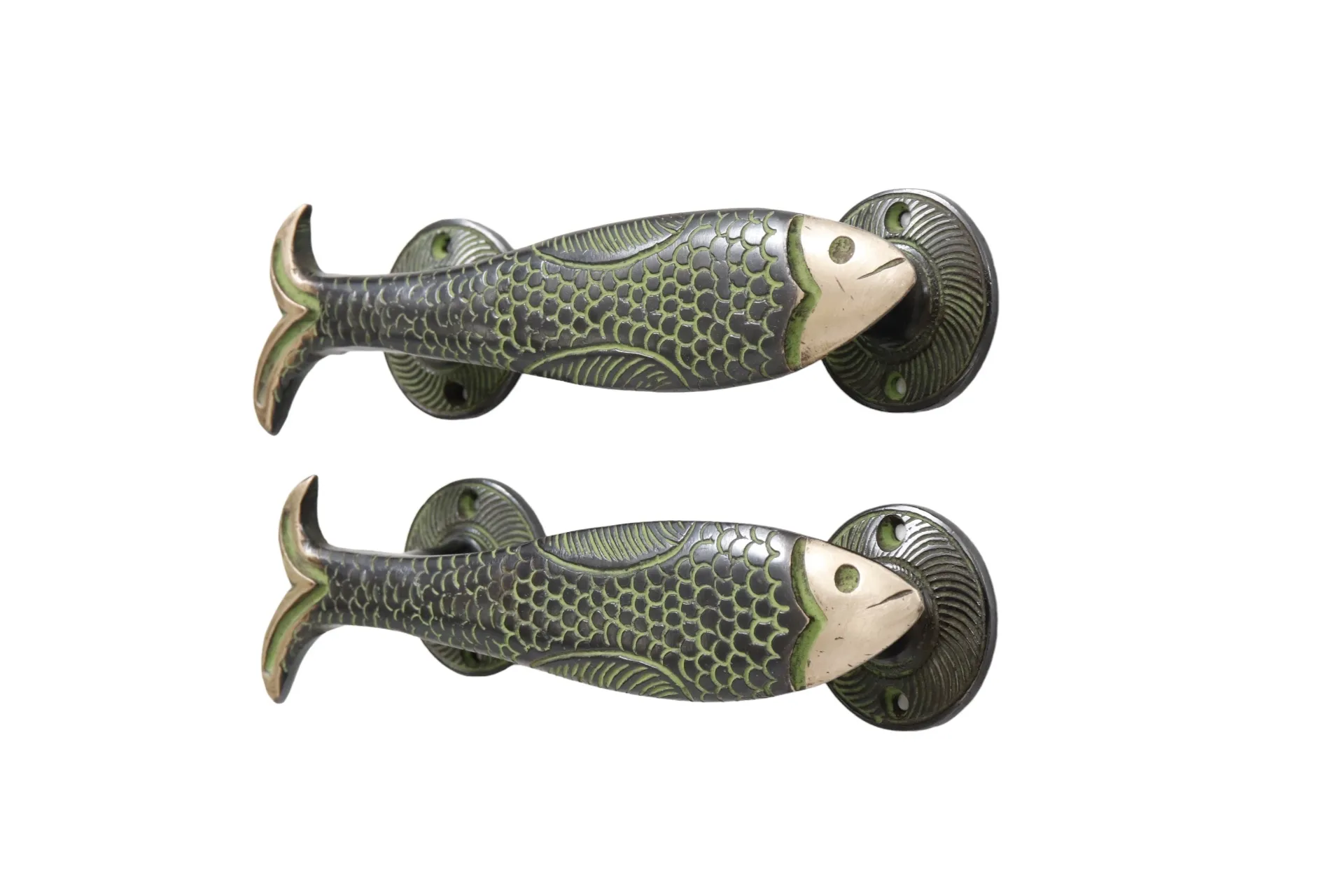 Green Brass Fish Handles - a Pair - Interesting Things