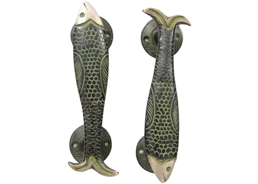 Green Brass Fish Handles - a Pair - Interesting Things