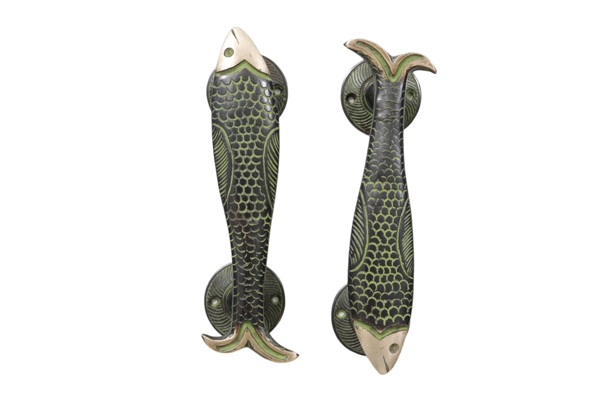 Green Brass Fish Handles - a Pair - Interesting Things