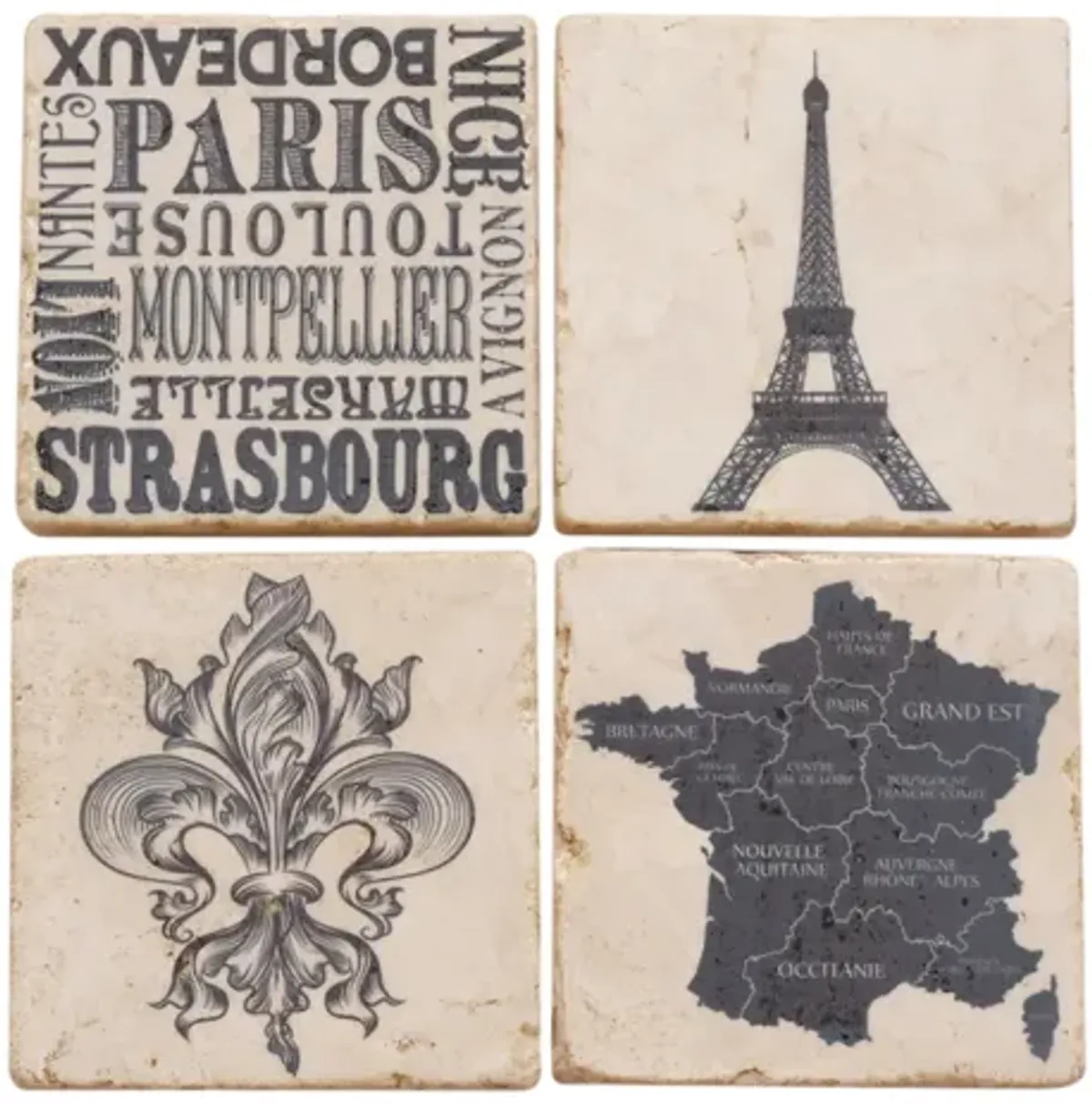 French Marble Coasters - Set of 4 - Interesting Things - Black