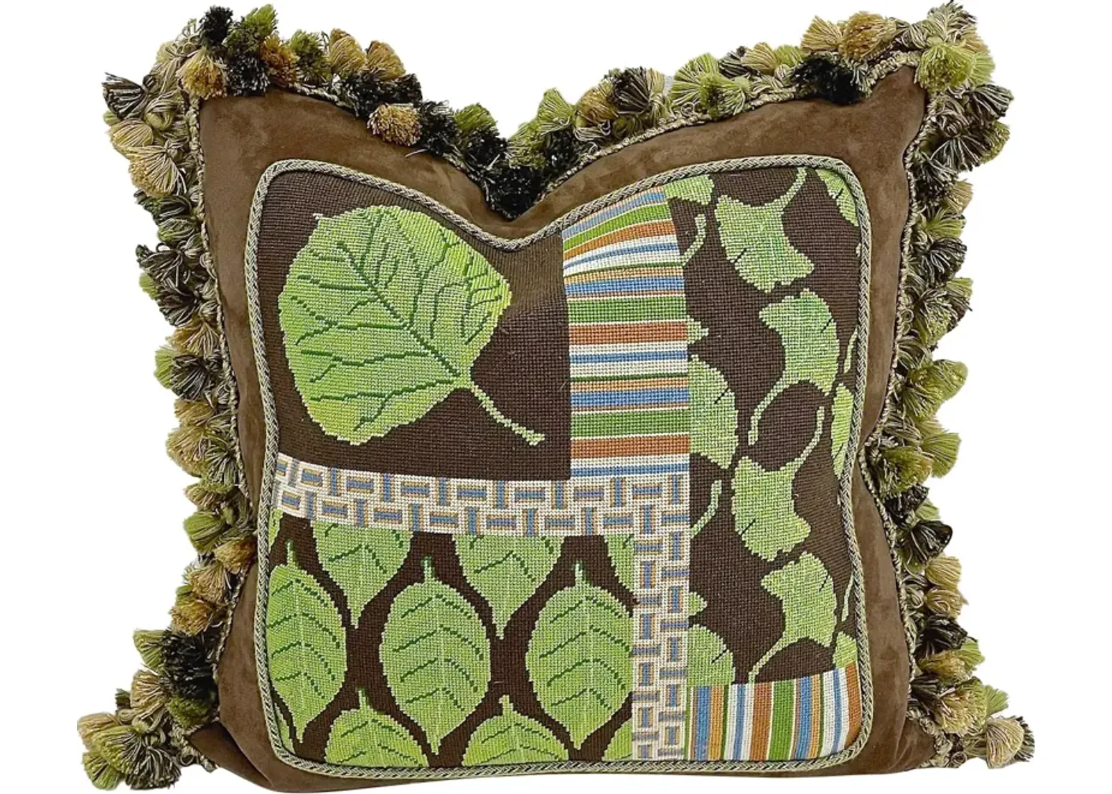 Leaf Needlepoint & Fringe Pillow - Vermilion Designs