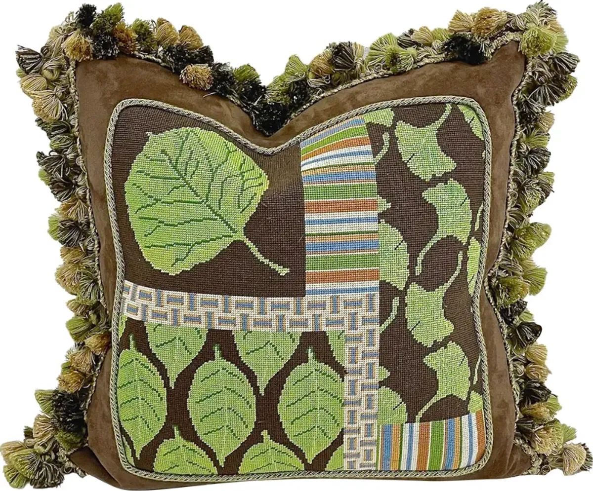 Leaf Needlepoint & Fringe Pillow - Vermilion Designs