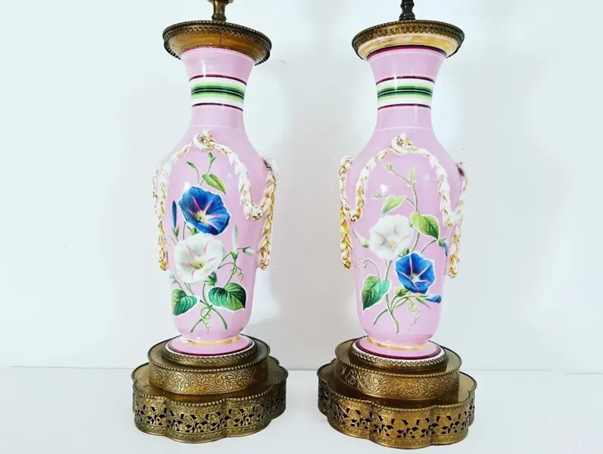 French Floral Urn Lamps & Shades - Set of 2 - C the Light Interiors