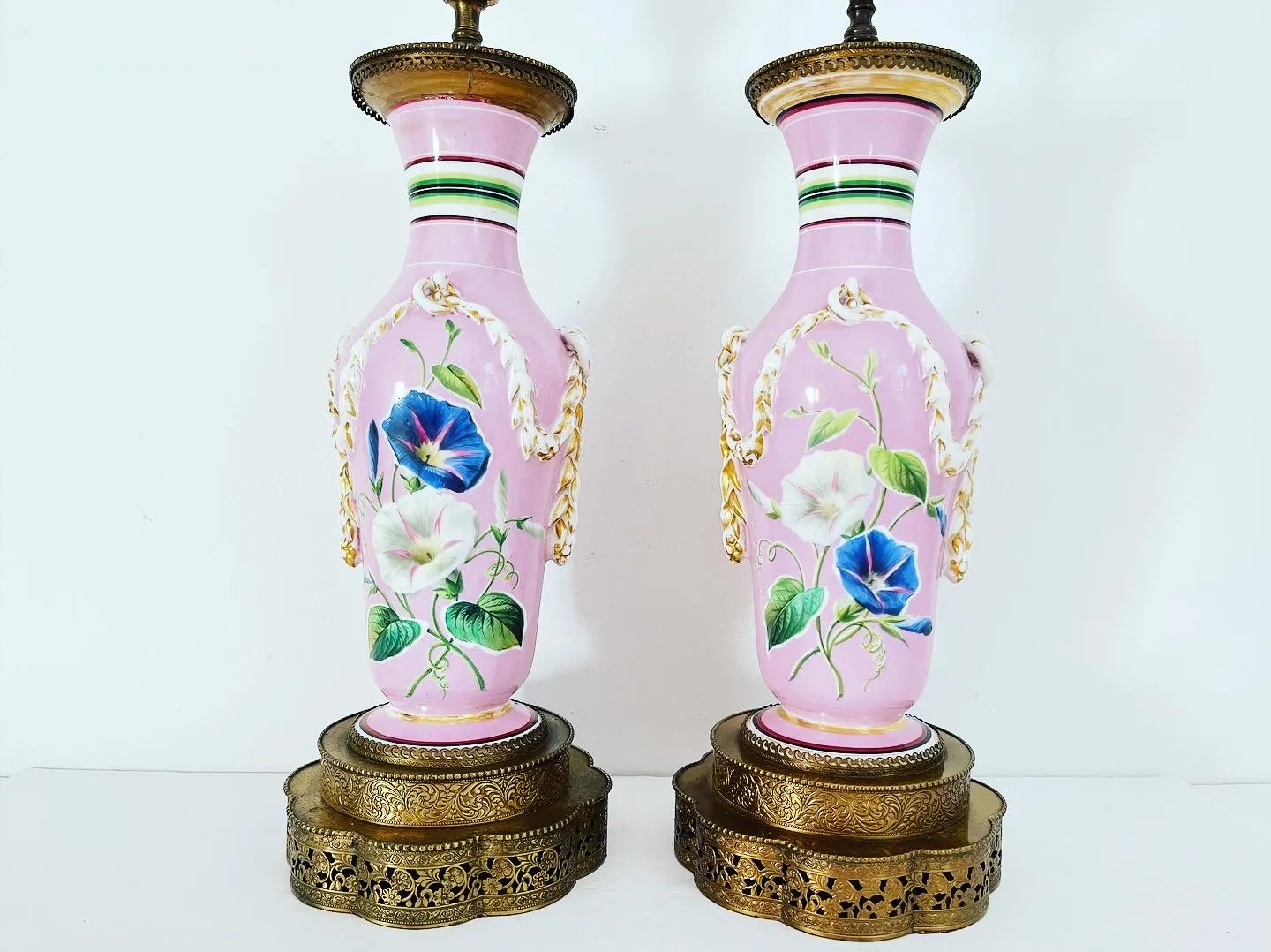 French Floral Urn Lamps & Shades - Set of 2 - C the Light Interiors