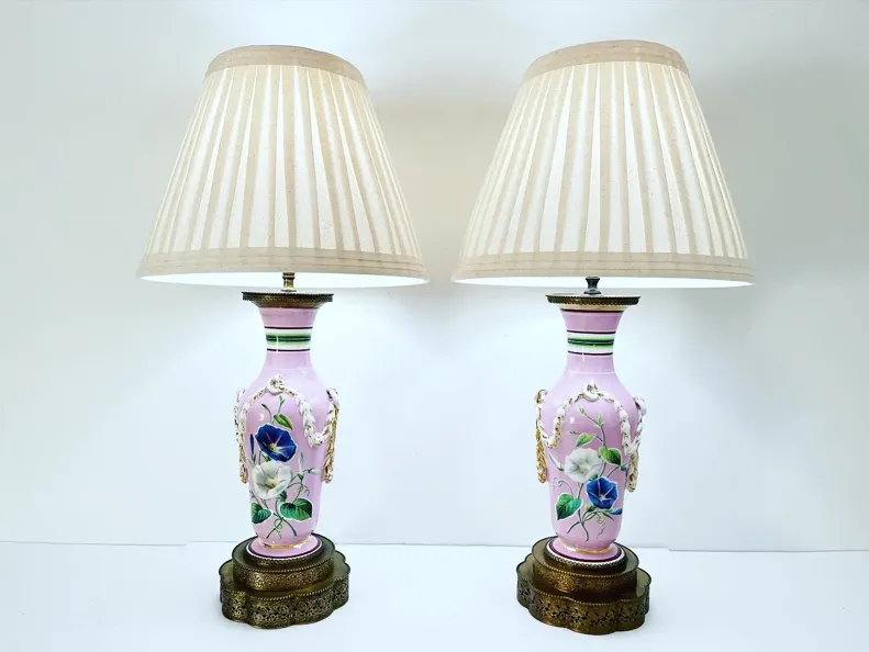 French Floral Urn Lamps & Shades - Set of 2 - C the Light Interiors