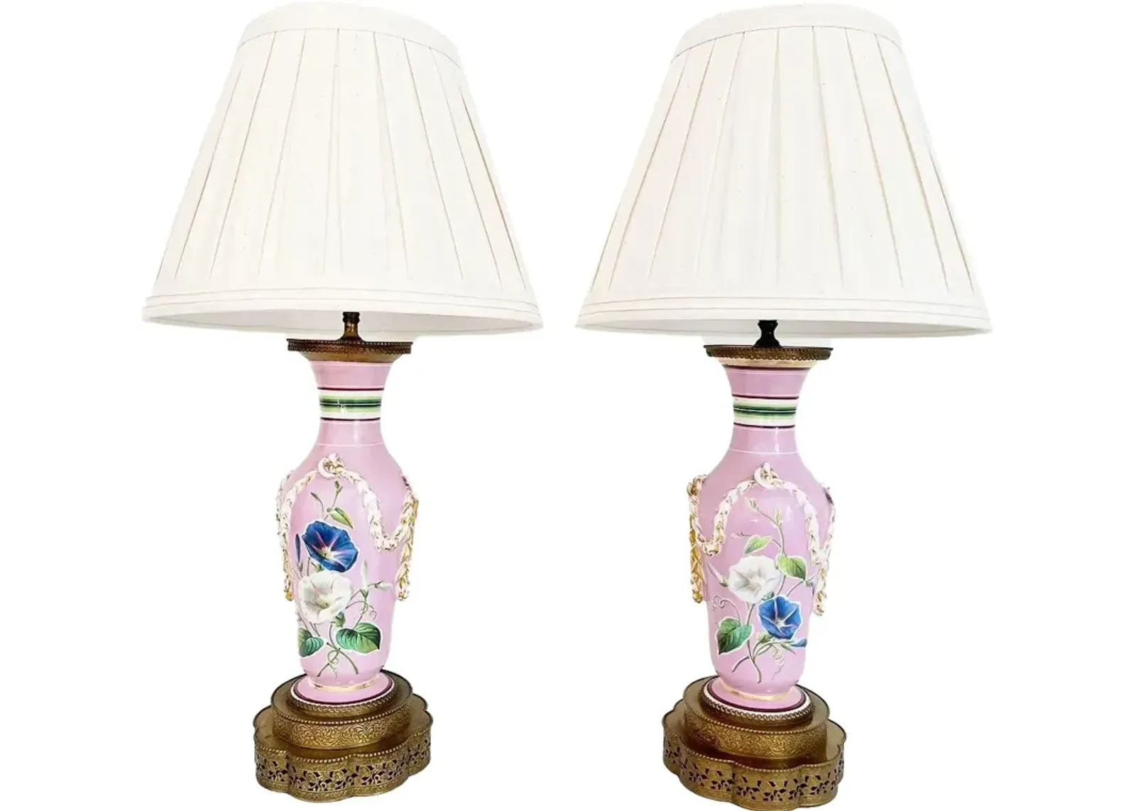 French Floral Urn Lamps & Shades - Set of 2 - C the Light Interiors