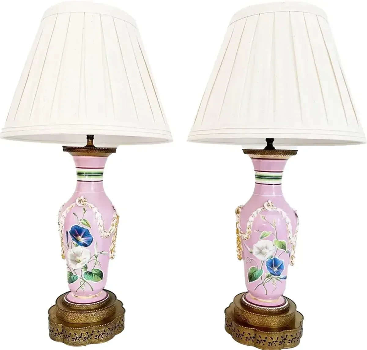 French Floral Urn Lamps & Shades - Set of 2 - C the Light Interiors