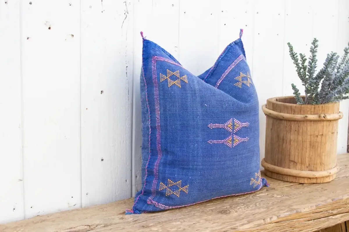 Cobalt Moroccan Silk Rug Pillow - de-cor