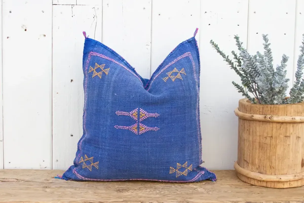 Cobalt Moroccan Silk Rug Pillow - de-cor