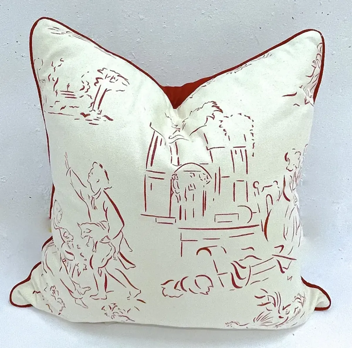 Red & White Scenic Toile Pillows - PR - Vermilion Designs