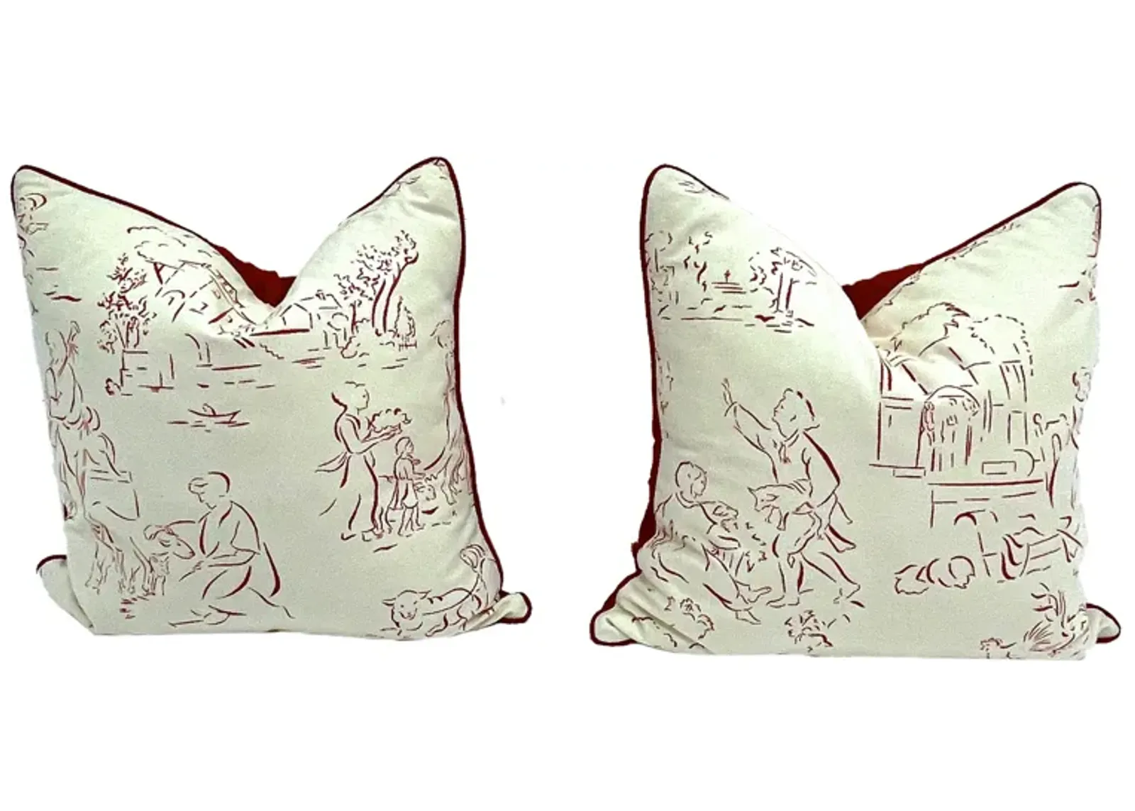 Red & White Scenic Toile Pillows - PR - Vermilion Designs