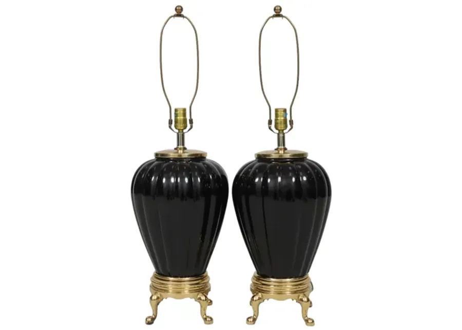 Black Ribbed Ceramic Table Lamps - a Pair - Interesting Things